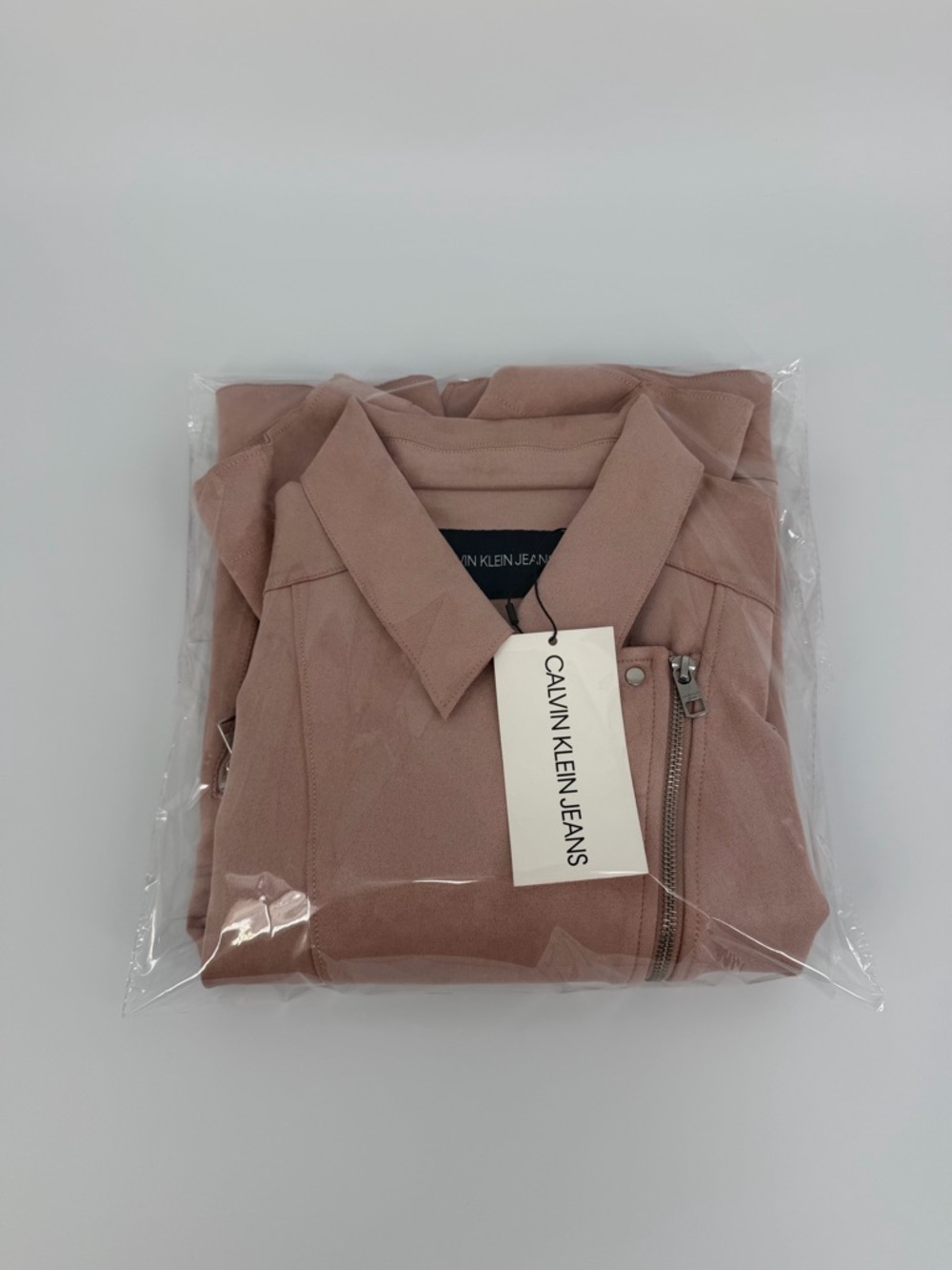 Calvin Klein Jeans Pink Faux Suede Moto Jacket Womens XL NWT Zip Front - Picture 12 of 12